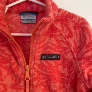 Girls Columbia Full-zip Fleece, pink with leaf design, Size 6/6x
